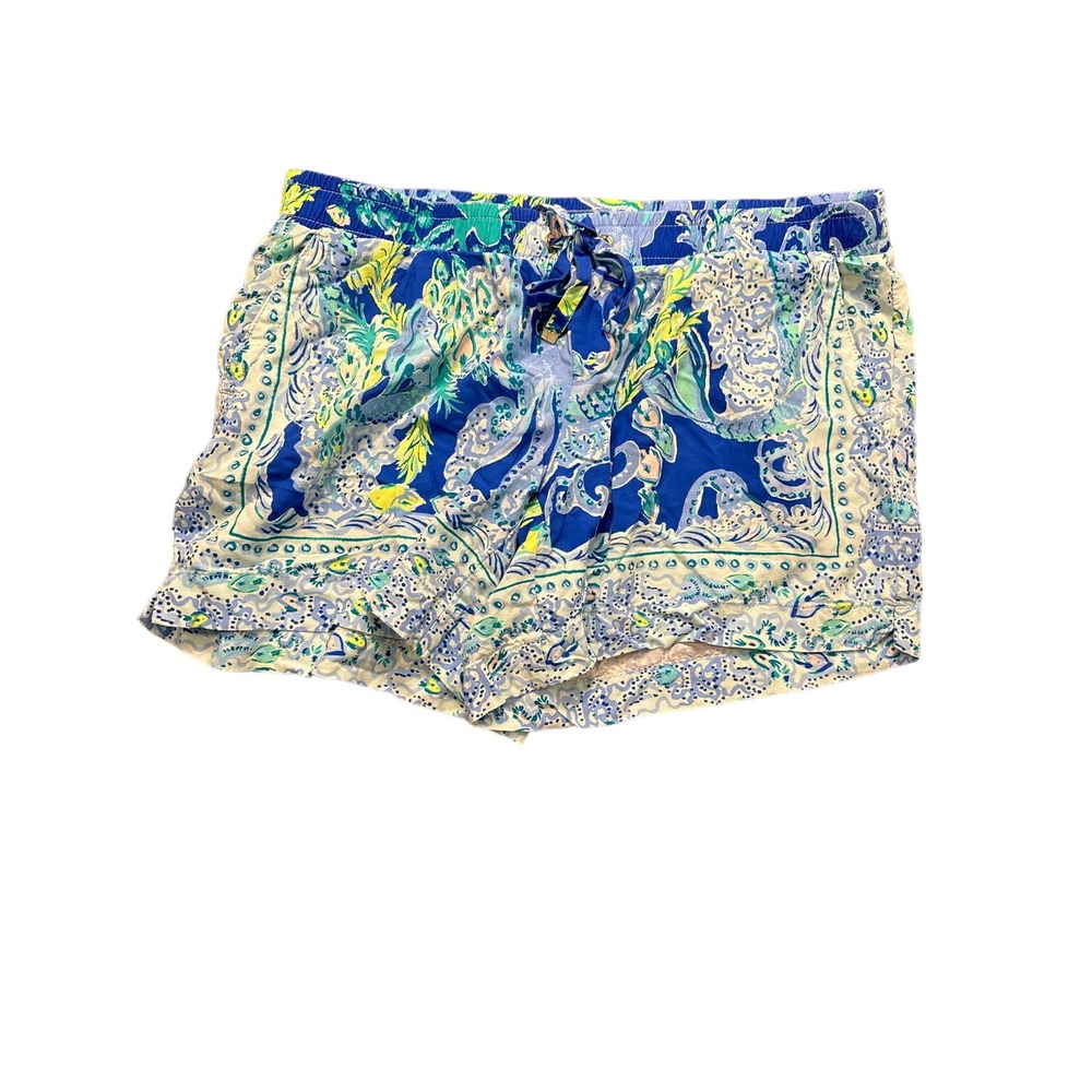 Lilly Pulitzer‎ Ocean Treasure Rayon Shorts Blue Green Small Drawstring Beach